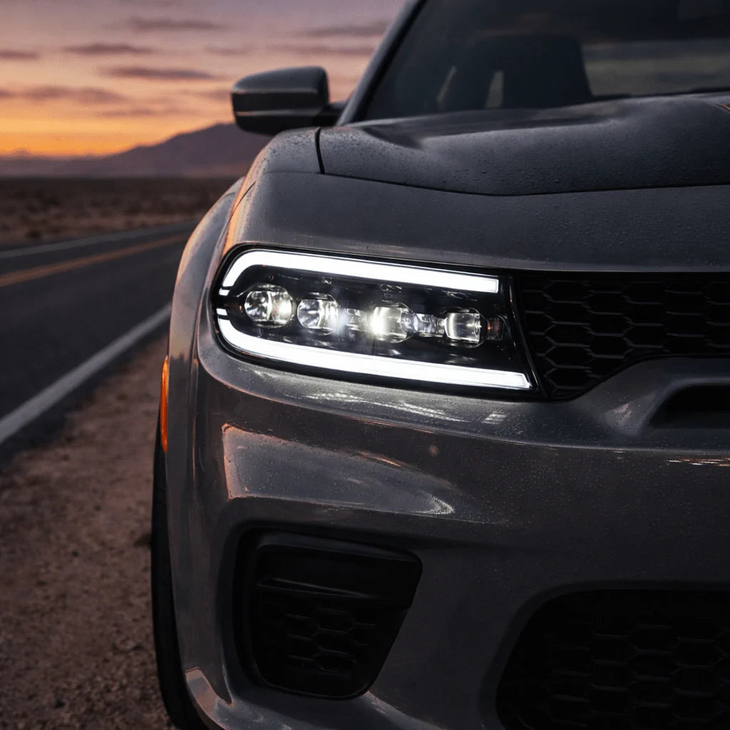 15-23 Dodge Charger Quad LED Projector Headlights Stealth Black Hellcat Style w/ Sequential Signal