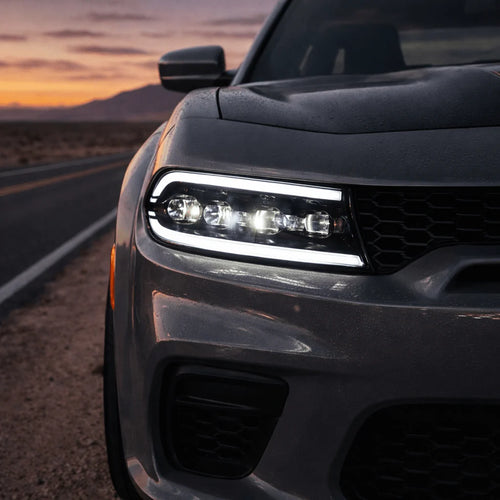 15-23 Dodge Charger Quad LED Projector Headlights Stealth Black Hellcat Style w/ Sequential Signal