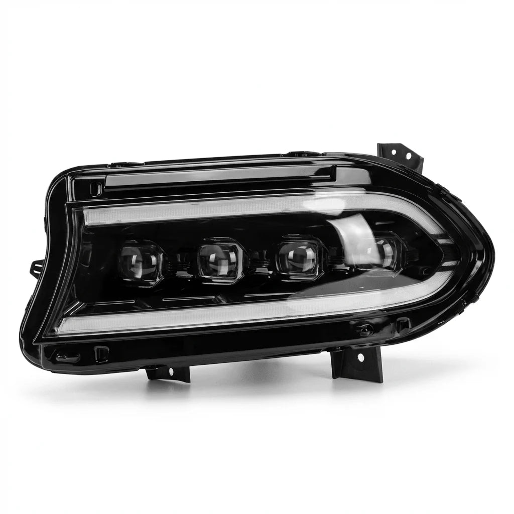 15-23 Dodge Charger Quad LED Projector Headlights Stealth Black Hellcat Style w/ Sequential Signal
