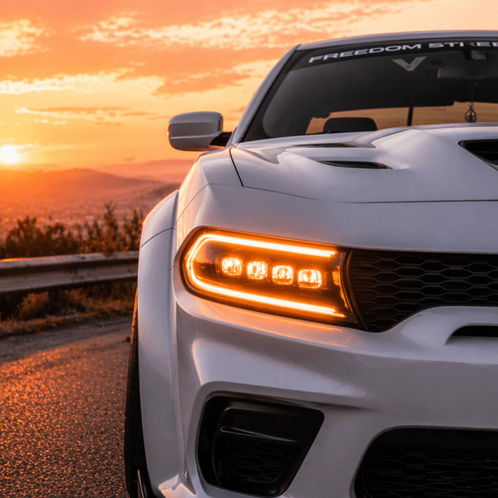 15-23 Dodge Charger Quad LED Projector Headlights Stealth Black Hellcat Style w/ Sequential Signal